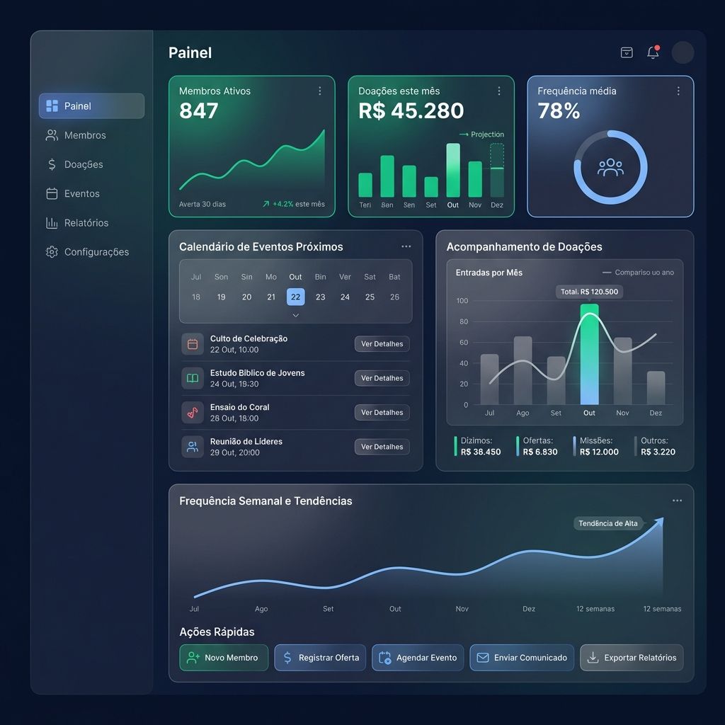 Dashboard EkklesiaOne - Gestão completa para igrejas